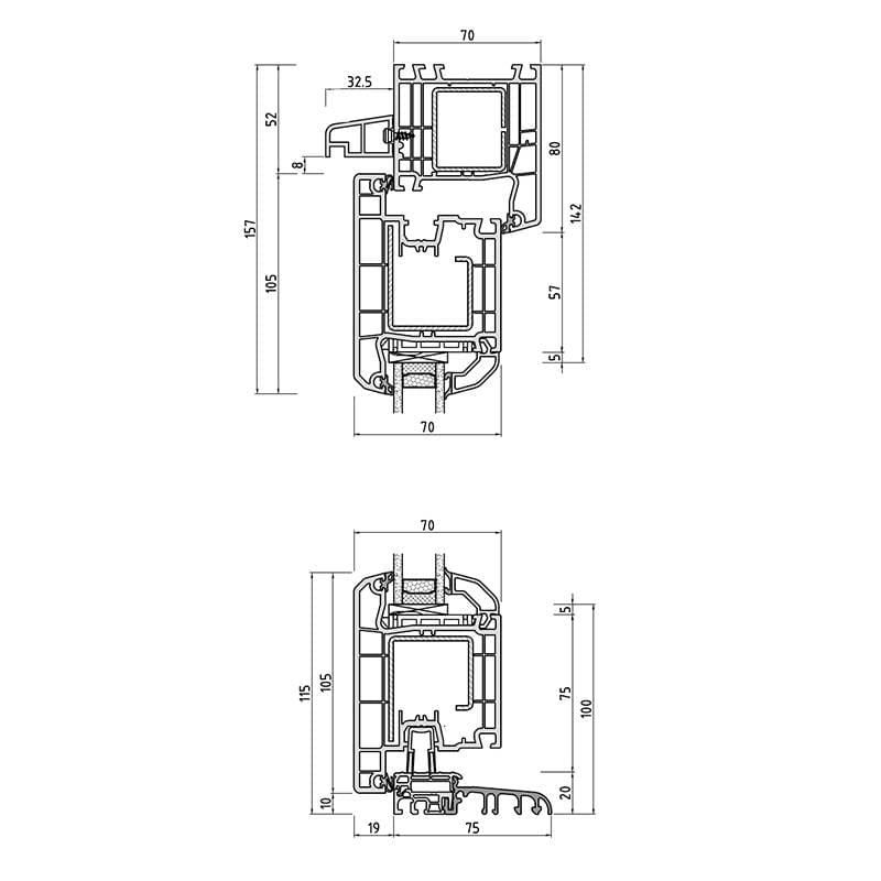 Plano de detalle de la puerta de entrada de apertura hacia fuera HT4000