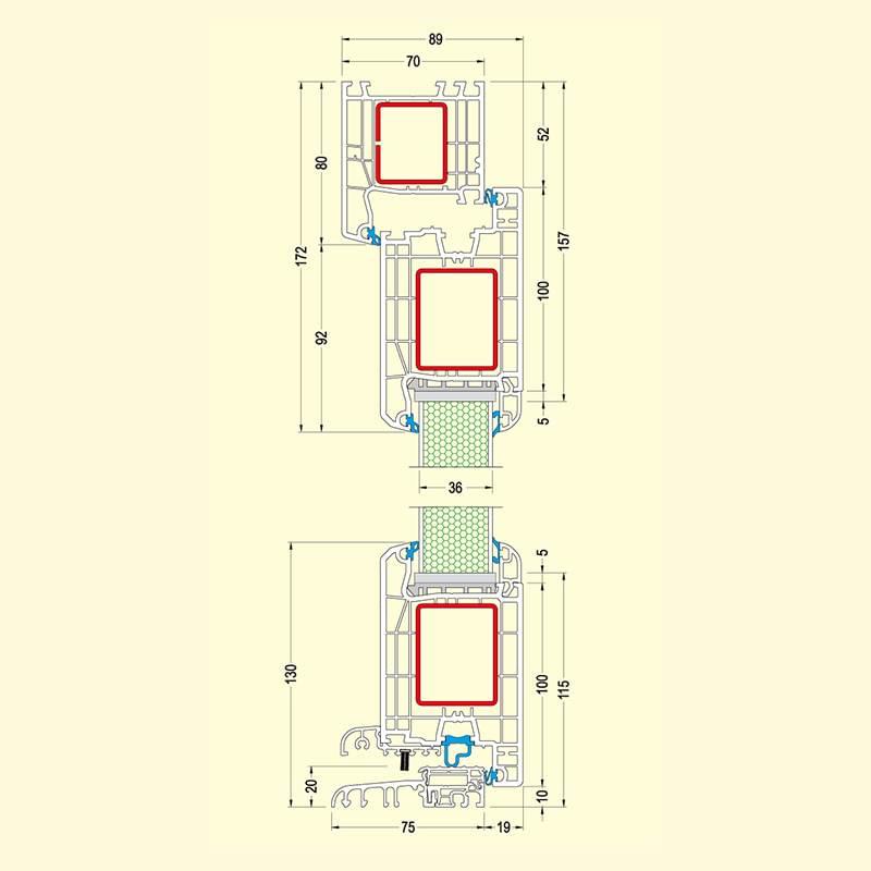 Plano de detalle de la puerta de entrada de PVC HT 4000