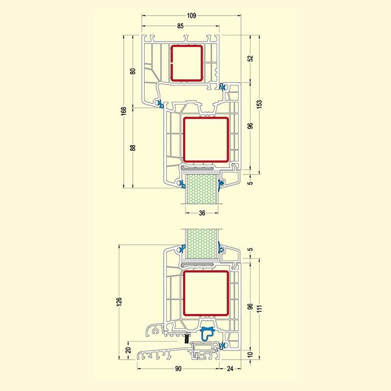 Plano de detalle de la puerta de entrada de PVC HTplus